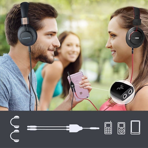 Tr302 Dual Headphone Splitter, 3,5 mm Aux Audio Stereo Adapter Hovedtelefonstik, Kompatibel med Iphone Samsung Smartphones Mp3-afspiller
