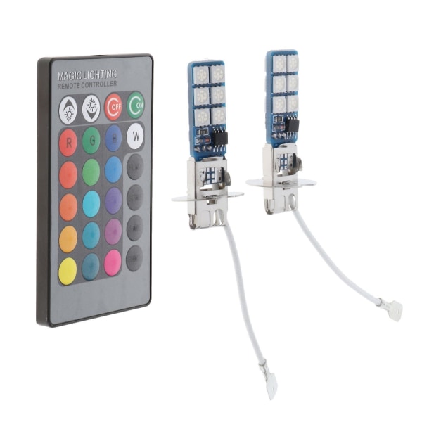 2 stk 880 881 H1 H3 RGB LED Bil Frontlys Tåkelys Pærer H3 Plugg