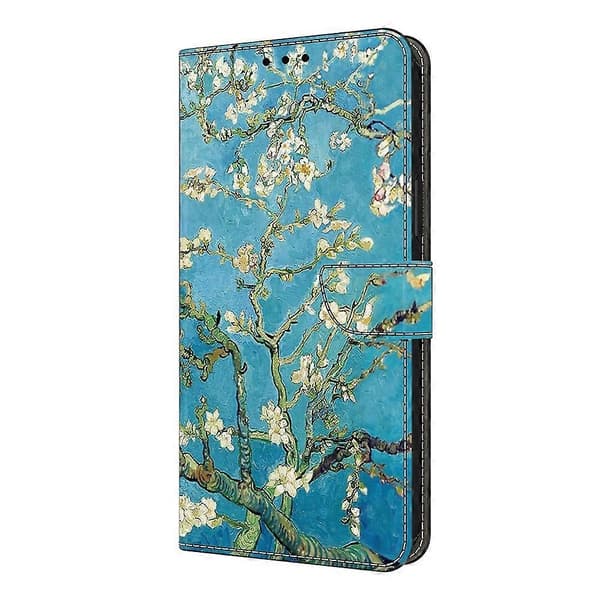 För iPhone 16e Läderfodral Mönstertryck Plånboksställ Flip Telefonfodral Apricot Blossom