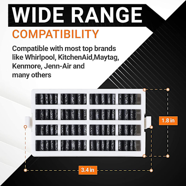 8 kpl Whirlpool & Kitchenaid -jääkaapin ilmansuodatin W10311524:lle