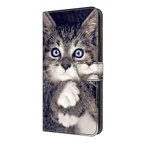 För iPhone 16e Läderfodral Mönstertryck Plånboksställ Flip Telefonfodral Hand-holding Cat