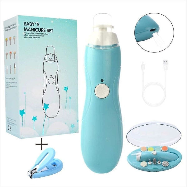 Baby nageltrimmerfil med USB laddare, elektrisk nagelklippare manikyrsats för nyfödda