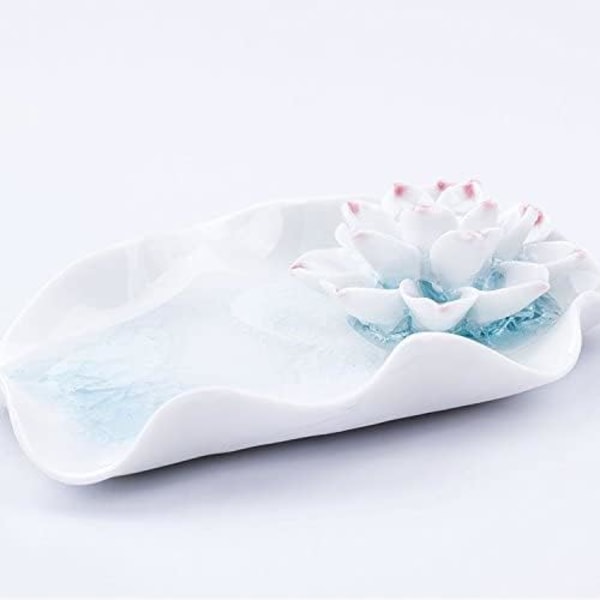 Incense Holder Ceramic Handmade Artistic Incense Holder Burner Stick Coil Lotus Ash Catcher Buddhist Water Lily Plate (Azure)