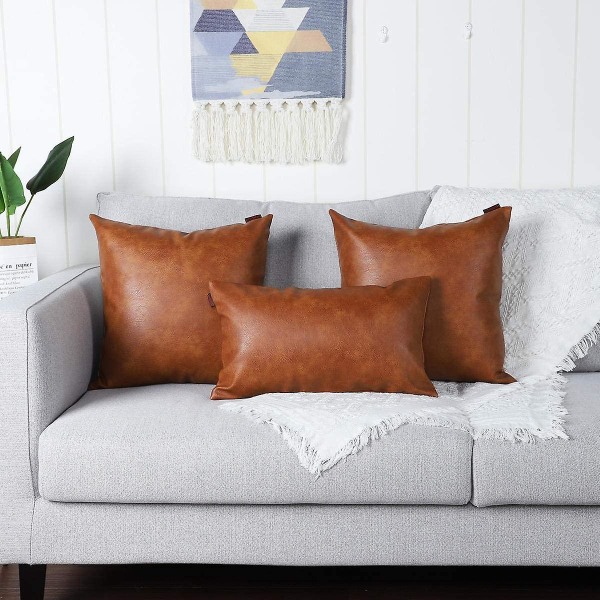 Sett med 2 luksuriøse putetrekk i kunstskinn Moderne Komfortabelt Pynt Putetrekk For Sofa Stue Balkong Hage For Familie,45x45cm,bro