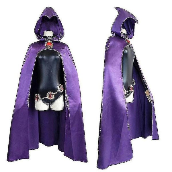 Teen Titans Raven Cosplay -asu Supersankari Viitta Haalarit Zentai Halloween Tiukat vaatteet + Viitta + Vyötärökorut Ketju-h