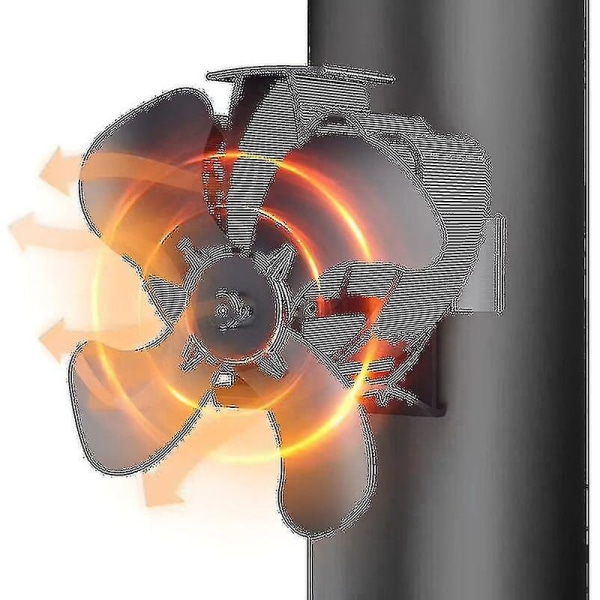 Træovnsblæser, 4 Bladers Lydløs Pejsblæser, Fastgjort På Rør, Blæser Til Pejs/Træovn/Gas/Pelletovn, Med 2 Magneter Og 1 Ekstra Ring(,)