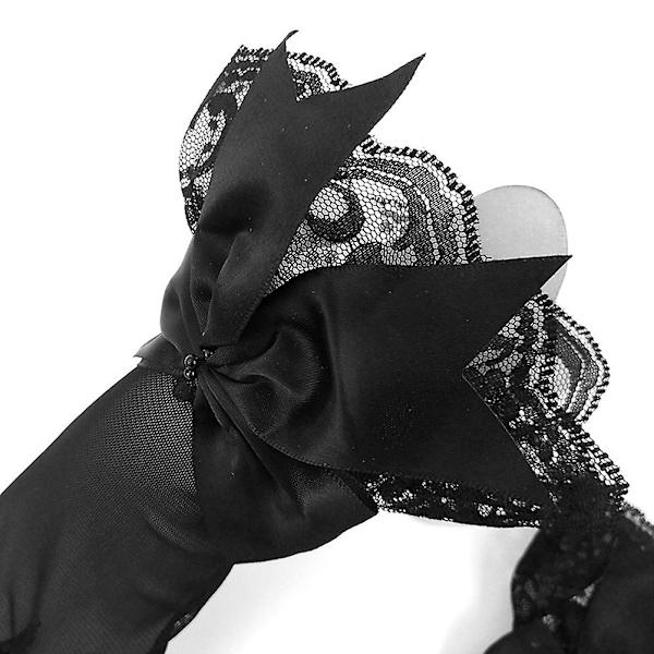 Elegante Brudehandsker Hånd Mesh Sløjfe Handsker Korte Fulde Finger Handsker Vanter Til Bryllup Aftenfest Sort