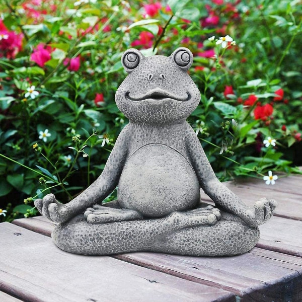 Mediterande groda i miniatyr, Zen Yoga Groda Trädgårdsfigur Staty - Trädgårdsskulptur inomhus/utomhus