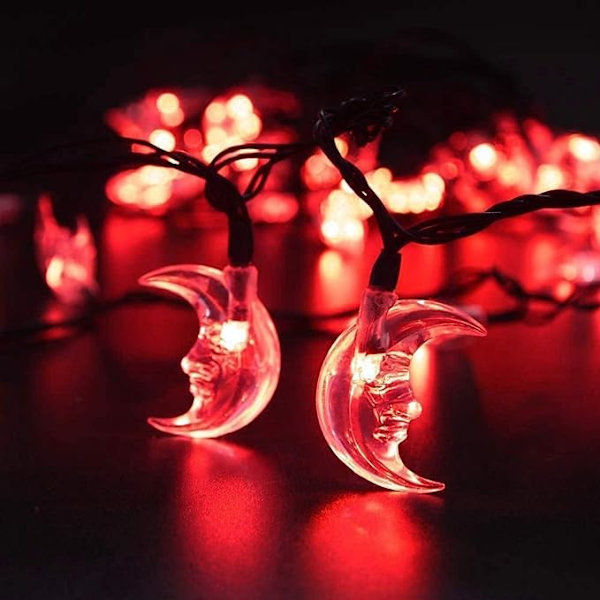 Solcelled Månelys, Måne Fee Lys 6M/30 LED Måne Lysstreng til Haver Hjem Bryllup Julefest Dekoration (Rød)