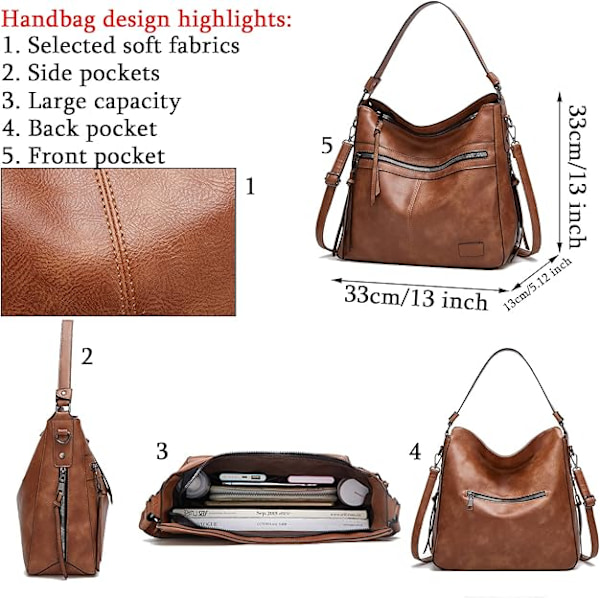 Dam Läder Tote Väskor Stora Designer Tote Väskor Multi Pocket Designer Plånbok Crossbody Väskor Arbets Axelväskor