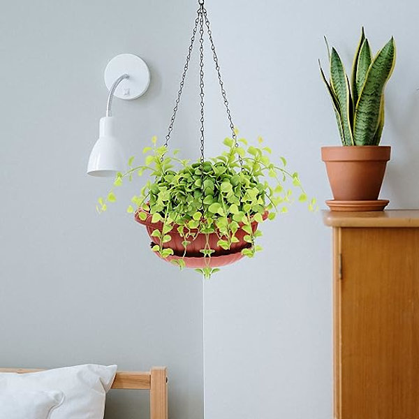 3 Set Hängande Planteringskrukor Hängande Blomkrukor Plastväxt Hängare Hållare Hängkorg med Bricka och Kedjor för Inomhus Utomhus Hemträdgård Kryddväxter Succulenter