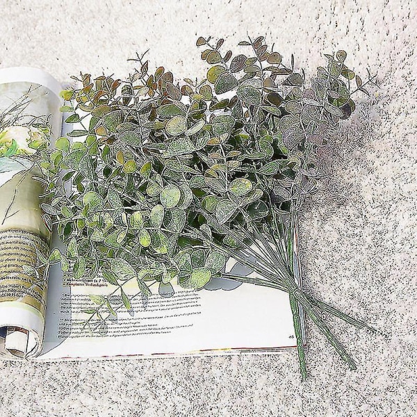 Ghyt 3st konstgjorda plastväxter blad grön eukalyptusgren för trädgårdsvas Hem