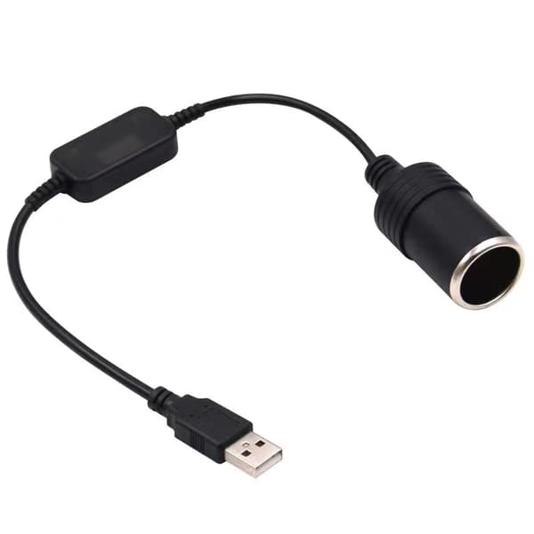 USB 5V til 12V konverter, dashcam strømforsyning, USB til cigarettænder konverter (sort)