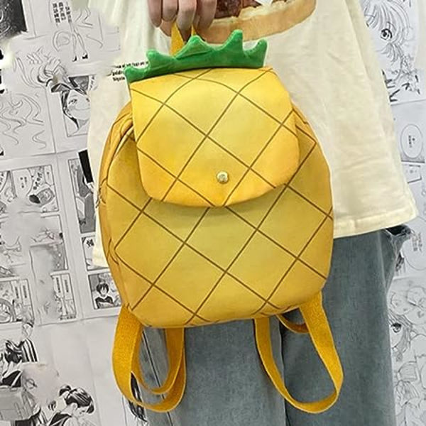 9,84\" Ananas Plysj Ryggsekk Y2k Søt Gul Grønn Veske Kawaii Liten Veske Skolesekk for Kvinner Voksne Jenter Gutter Gutter Småbarn