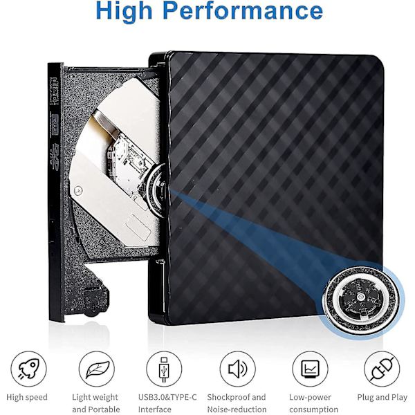 Extern DVD-brännare med USB 3.0, Kvadratmönster, Bärbar Optisk Enhet för Laptop, Extern Recorder