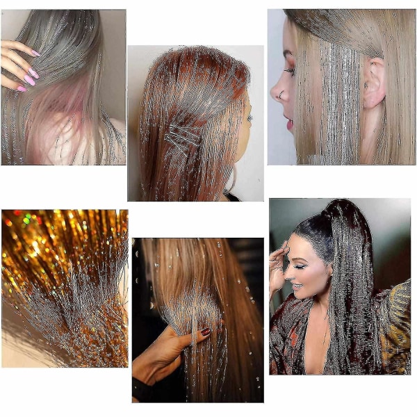 Hår Tinsel Kit Strands Med Verktøy 47inch 12 Farger Strands Fairy Hair Tinsel Kit Hår Ext