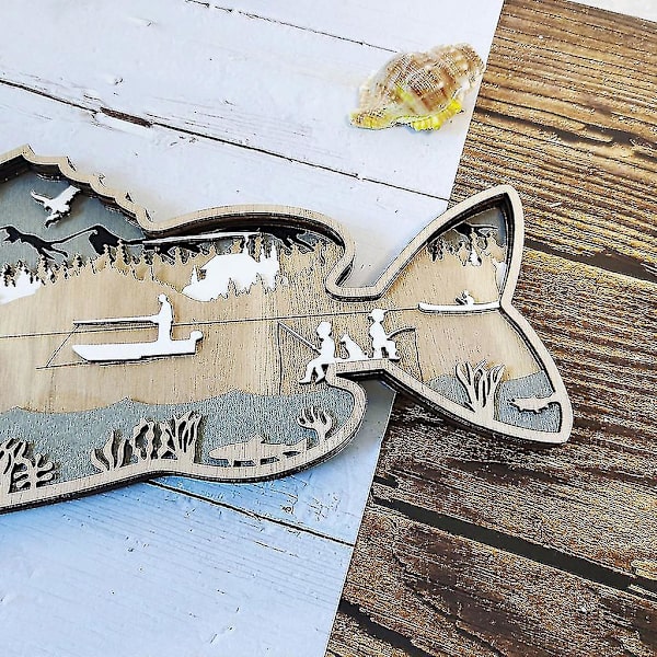 Träskulptur av fisk, väggdekoration, havsabborre, lax, prydnader
