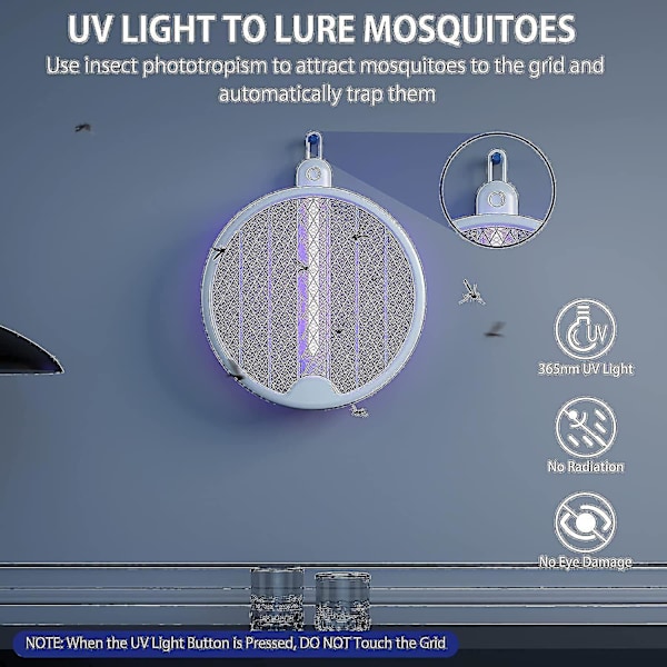 Bug Zapper Racket, Elektrisk Flugsmällare Med Haken Och LED-Ljus