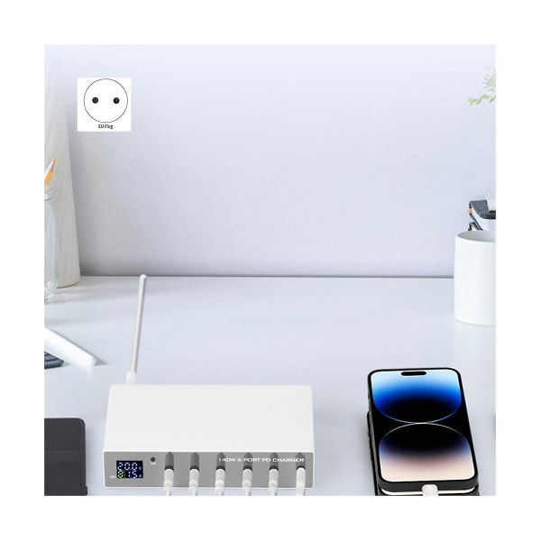 140W 6-i-1 PD-laddare Snabbladdning 3.0 USB-C Snabbladdningsstation Laddning för Laptop Typ C 30W E