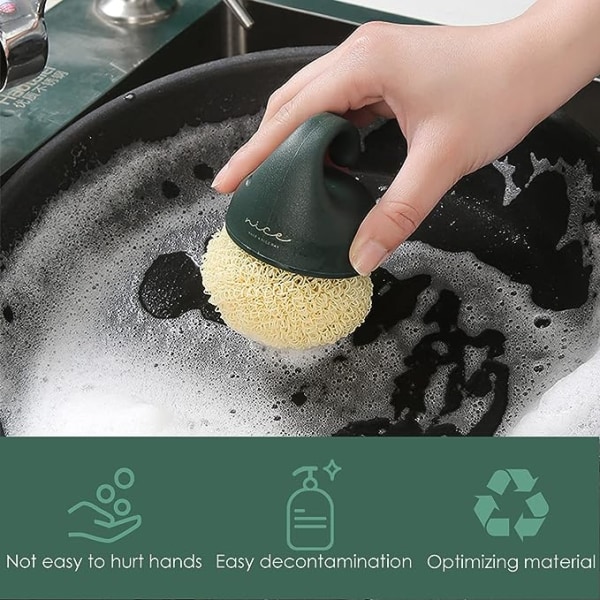 2 Pcs Green Reusable Nanofibers Cleaning Balls, Multifunctional Brush Cleaning Tool for Household, Kitchen Dish Scrub Brush for Dishes or Bottles (Gif