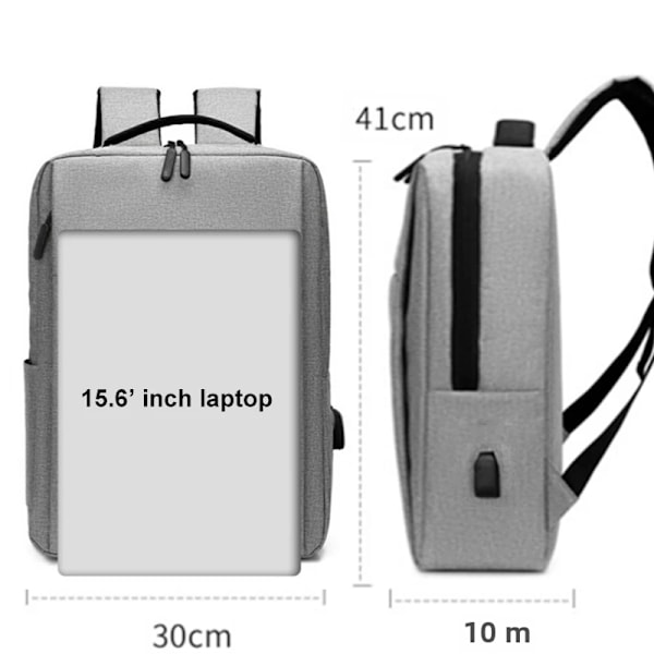 15,6-tommer bærbar computer rygsæk til mænd, nylon skole rygsæk med USB-opladning, vandafvisende black 27X13X37CM 1368