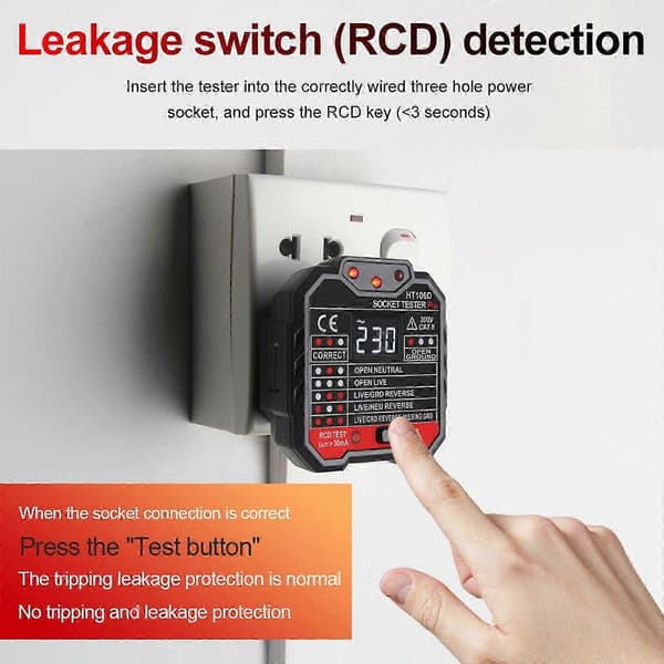 Multifunksjonell stikkontakttester med LCD-spenningsdisplay og kretsbryterfinner Elektrisk tester Flerfarget US regulations