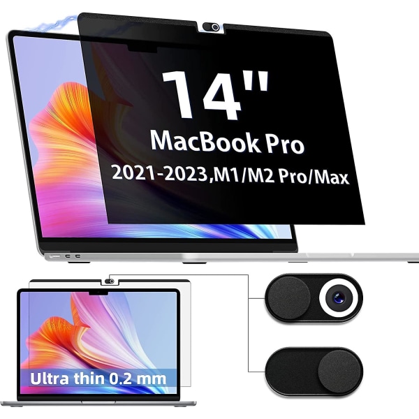 Privacy-skærm Macbook Pro 14 tommer (2021-2023, M1, M2 -a2442/a2779), magnetisk aftagelig mat anti-blåt lys blændingsfilter 14 tommer pr.