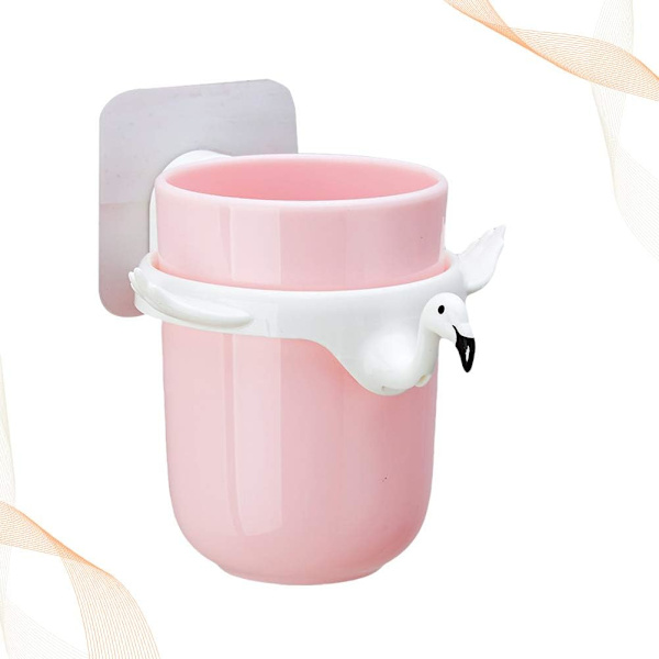 Tandbørsteholder til badeværelse, hjemmetandkrus vægophængt gargleskål Flamingo tandbørsteholder tegneserie tandbørsteholder (Pink)