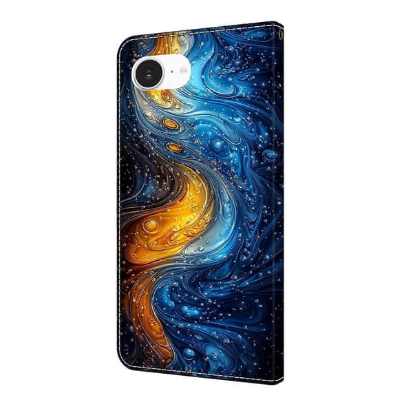 För iPhone 16e Läderfodral Mönstertryck Plånboksställ Flip Telefonfodral Liquid