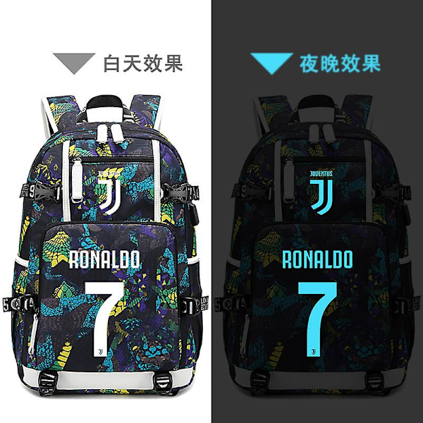 Fotbollsstjärnan Ronaldo tryckt USB ungdomsstudent skolväska män och kvinnor fritidsreseryggsäck utomhusdatorväska