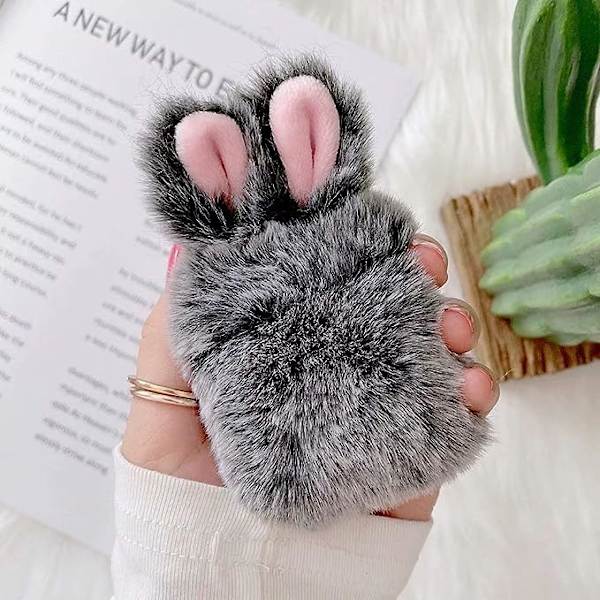 Fodral för Airpods 1 Fodral Airpods 2 Fluffy Rabbit Fodral Cover Plysch Päls Mode Söt Kaninöron Faux Päls PC Skyddande Fodral Resistent Fodral för Airpods