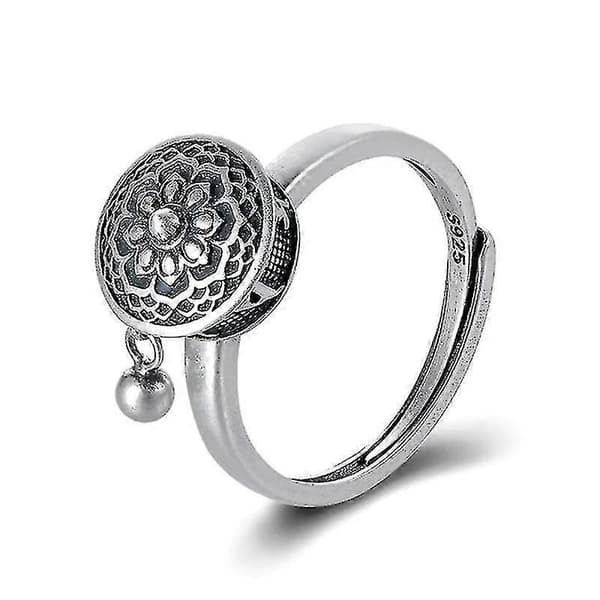 Silver Buddhistringar Dam Tibetanska Bönehjulsringar Mandala 7 Chakra Ringar Lyckobringande Damringar One-size