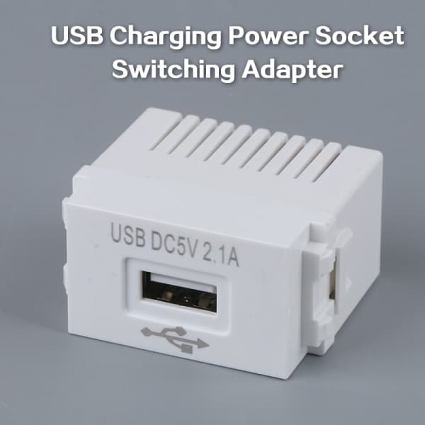 USB strømmodul 220V 5V Transformator Bryteradapter Hvit