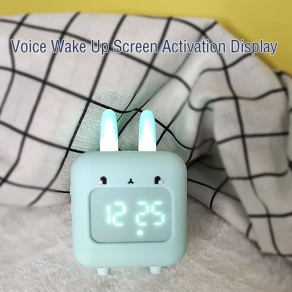 Cute Bunny Vækkeur, Sweet Rabbit Wake Up Light til børn, Vækkeur, Natlys til pigeværelse, Sleep Trainer ur, fødselsdagsgave.(grøn)