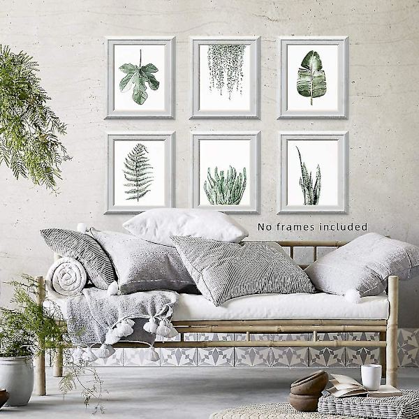 Kasvipainatukset Posterit, 6 Kpl Setti, 8x10 Tuumaa Kehystämättömiä, Kasvien Lehtien Taidekoriste Olohuoneeseen