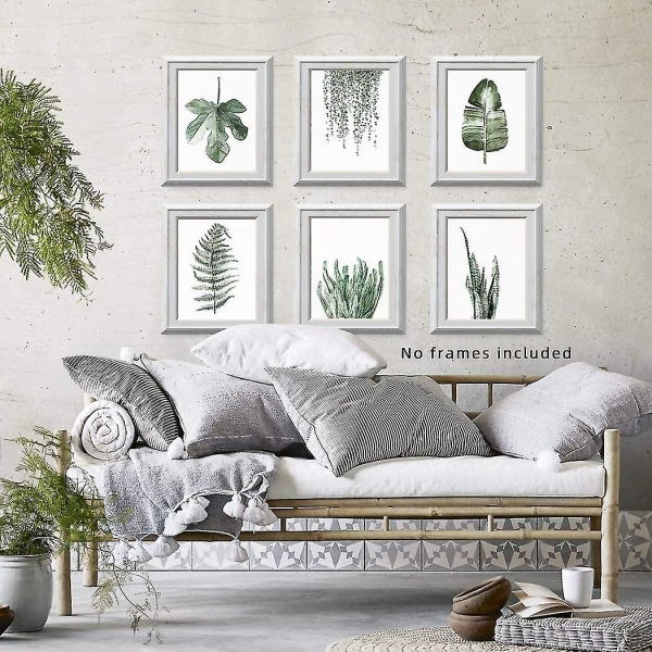 Växttryck affischer, set med 6, 8x10 tryck utan ram, konstdekor för växtblad för vardagsrummet