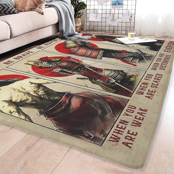 Japansk Tæppe Samurai Print Tæpper Retro Skridsikker Gulvmatte Inspirerende Citater Japan Dekoration Matte Til Stue Soveværelse Badeværelse Barn