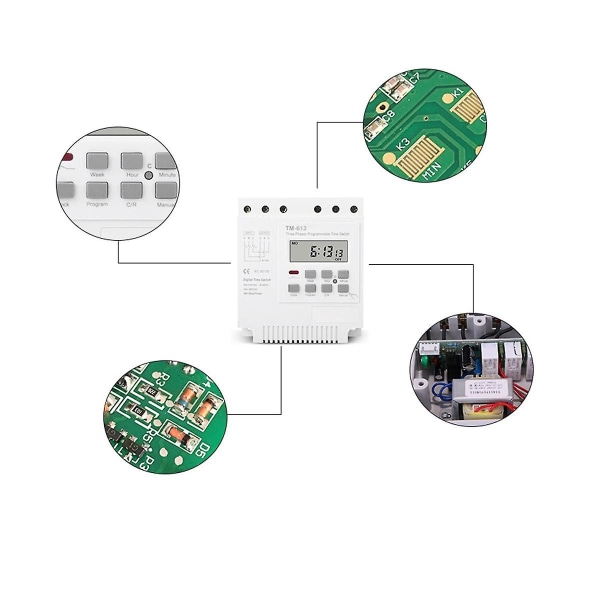 Trefas 380v 415v Timer Programmerbar Strömbrytare Med Bakgrundsbelysning