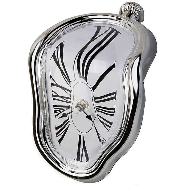 Smältklocka, Salvador Dali Watch Smält klocka för dekorativ hemmakontorshylla Skrivbordsbord Rolig kreativ present, Rom Silver