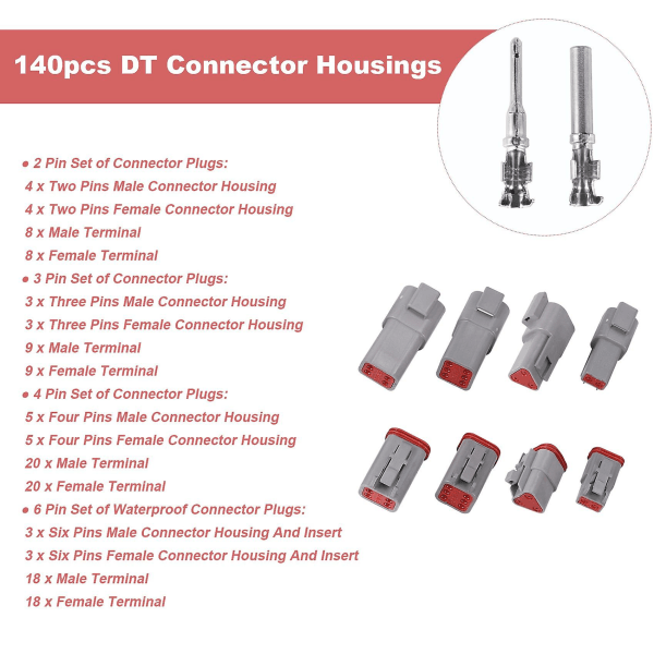 140 st Deutsch Dt-serie Vattentät Kit Dt06-2/3/4/6s Dt04-2/3/4/6p Bilförseglad Kontakt Med Stift