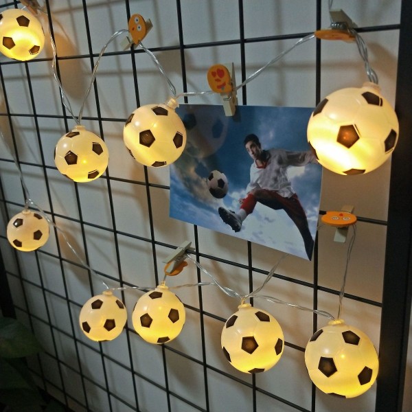 3 M / 9,8 Ft 20 valoa akkukäyttöinen jalkapallojalkapallon muotoinen LED-valosarja sisä-/ulkokoristeluun (lämmin valkoinen)