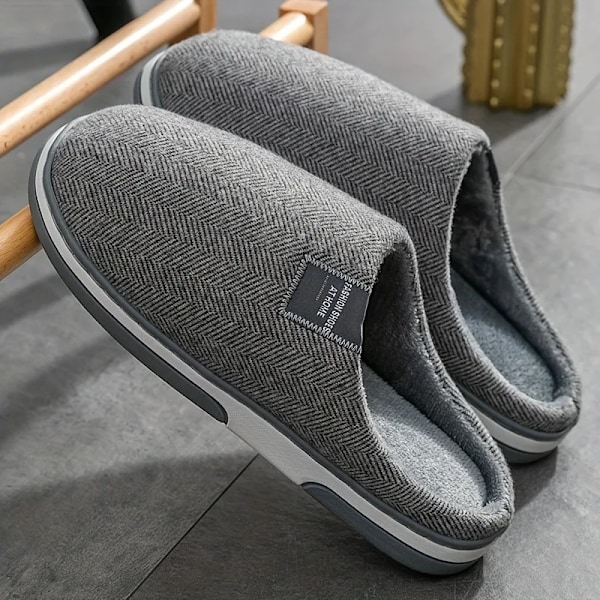 Mjuka och bekväma tofflor för män, lätta och andningsbara halkfria skor med luddigt foder grey 41-42