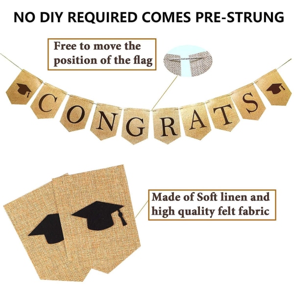 Grattis Banner Burlap Graduation Banner Svart Graduation Cap Montering Utexaminerade