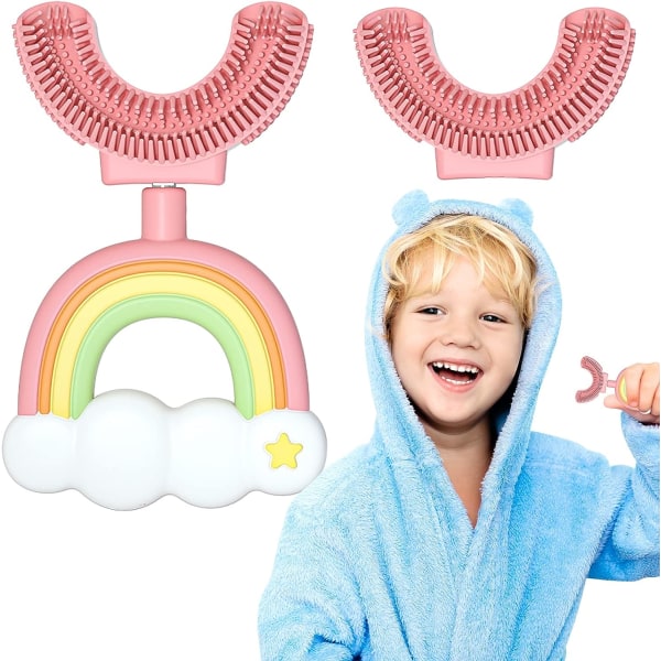 U-formad tandborste för barn Dubbel extra mjuk silikonborsthuvud, BPA-fri livsmedelsklassad tandborste, 360° orala tänder Rengöring runtom D