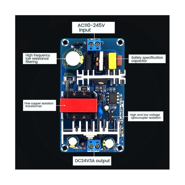 24V 3A Strømbrytertavle 70W Isolerte Strømmodul AC-DC Innebygd Modul 110V/220V Til 24V