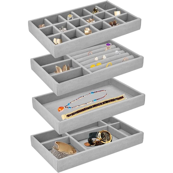 Smyckesförvaringslåda Set med 4 smyckesbrickor, stapelbara lådor