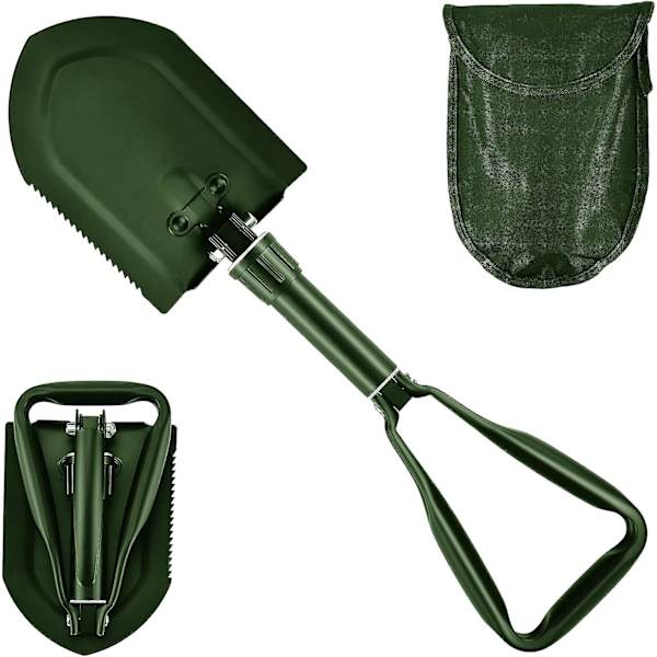 Extra stabil hopfällbar spade (58 cm) - Multifunktionellt verktyg i kolstål med bärväska