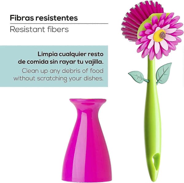 Rosa oppvaskbørste med vase, 25 cm, rosa