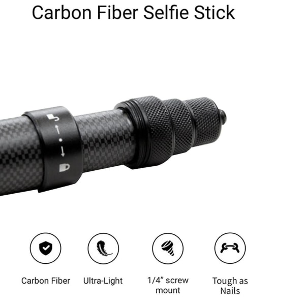 Carbon Fiber Invisible Selfie Stick Justerbar forlængerstang til Insta 360 X3 / One X2 Go 2 Selfie