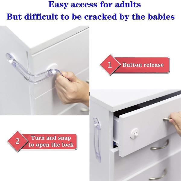 Säkerhet Baby Säkerhetslås för lådskåp Dörrskåp Kylskåp Transparent plastsäkerhetsspärrar, 10 stycken